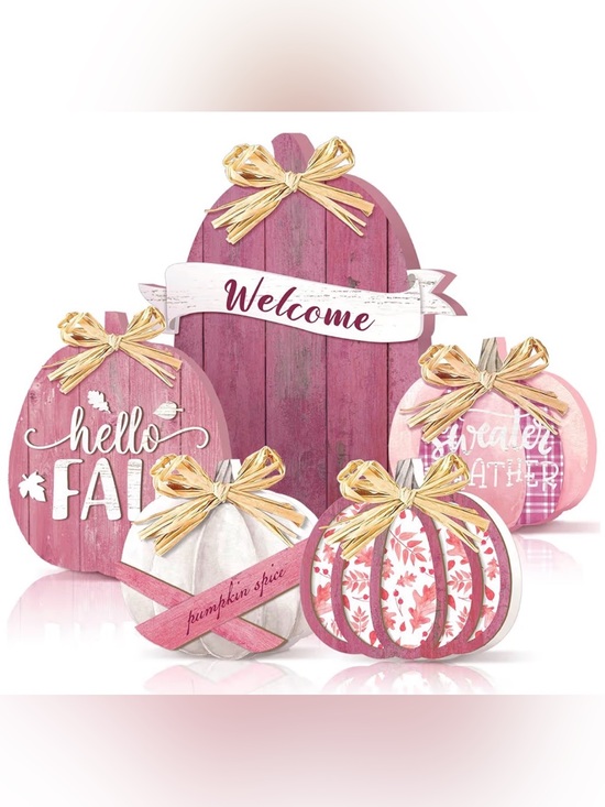 GlikCeil Other - Autumn Pink Pumpkin Table/Tiered Tray Decor - 5 Pc Set